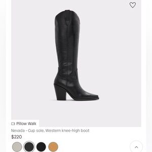 Aldo Nevada Black Heeled Leather Boots Knee High Western size 7.5